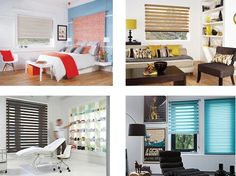 four different types of blinds in various rooms