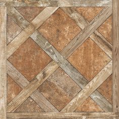 a tile floor with wooden planks on the top and bottom part, in brown tones