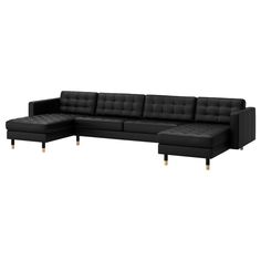 a black leather sectional sofa with chrome legs