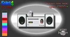 an image of a stereo system with speakers and color bars in the background for advertising