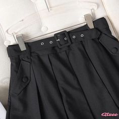 Qteee - Stylish High-Waisted Long Pleated Skirt - Minimalist Workwear Midi Skirt Belted Mini Length Bottoms For Workwear, Trendy High-waist School Bottoms, Trendy High-waist Bottoms For School, Trendy High Waist School Bottoms, Trendy High Waist Bottoms For School, Black Skirt With Pockets For School, High-waisted Skirt With Waistband, Solid High-waist Skirt With Waistband, Casual High-waist Belted Skirt