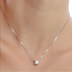 New. Only The Pendant Is For Sale Dainty Diamond Necklace, Diamond Solitaire Necklace, Silver Jewelry Necklace, Cz Pendant, Crystal Necklace Pendant, Girly Jewelry, Silver Pendant Necklace, Box Chain, Wholesale Jewelry