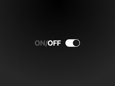 the on / off logo is shown against a black background