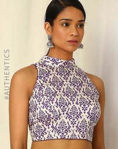 High Neck Sleeveless Blouse Designs, Purple Blouses, High Neck Blouse Designs, Halter Neck Blouse Design, Neck Blouse Designs, Saree Jacket Designs, Halter Neck Blouse, Sleeveless Blouse Designs, Halter Neck Blouses