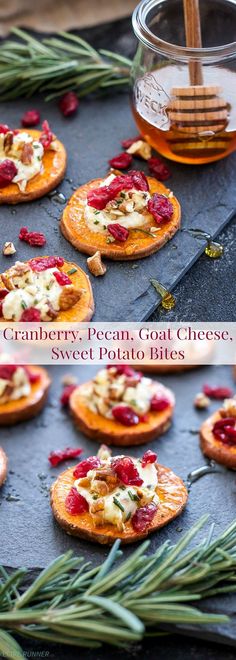 cranberry, pecan, and goat cheese flatbread pizzas with rosemary