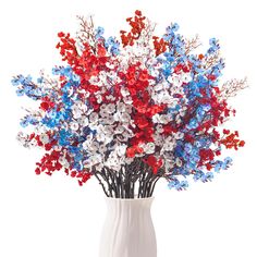 PRICES MAY VARY. SIZE & QUANTITY-- 6Pcs, approximately 20 in. If you like the full and vibrant effect as the picture shows, pls order several colors SYMBOLIZE NATIONAL UNITY: Patriotic Baby Breath Flowers epitomize the spirit of unity and pride, featuring a blend of red, white, and blue hues reminiscent of the national flag. Perfect for honoring national holidays, military events, or expressing patriotism year-round FABRIC CLOTH MATERIAL--Made of fabric cloth and plastic. Red flowers artificial Flowers For Memorial, Patriotic Baby, Independence Day Decor, Gifts For New Mothers, Breath Flowers, Blue Daisy, Blue Decor, Red Silk, Veterans Day