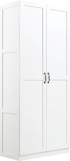 a large white cabinet with two doors