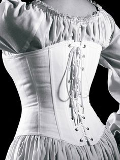 Historical Underbust Corset Dress, White Fitted Bodice Corset For Costume, Victorian White Underbust Corset, White Underbust Corset For Costume, White Historical Design Corset For Wedding, Historical Corset Dress For Costume Events, White Boned Bodice Corset For Costume, Historical Design White Wedding Corset, Historical Overbust Corset Dress