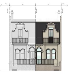 an architectural drawing of a two story house