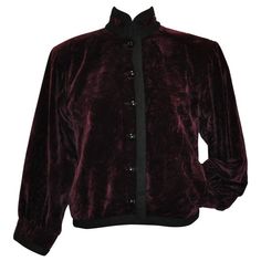 Yves Saint Laurent Iconic 'Russian' Collection Maroon Crushed Velvet Jacket | 1stdibs.com Tom Ford Jacket, Saint Laurent Jacket, 1980s Jacket, Yves Saint Laurent Men, Black Velvet Jacket, Clothes Fabric, Vintage Ysl, Velvet Coat, Evening Jackets