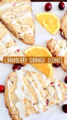 cranberry orange scones with icing and cherries