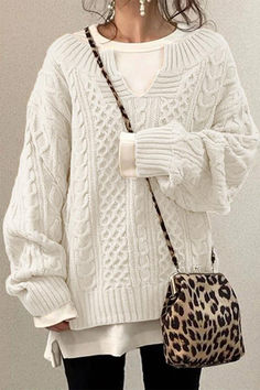 Winter Pullover, Extra Long Sleeves, Estilo Chic, Sweater Collection, Pattern Sweater, Casual Sweaters, Outfit Casual, Look Chic, White Sweaters