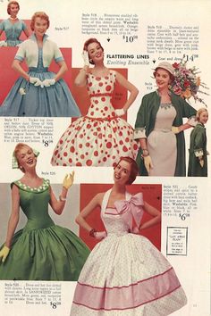 Vintage Dress Catalog, 1950s Poses, 1950's Dresses, Basic Dresses, 50's Fashion, Patron Vintage, 1950s Dresses