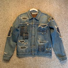 This Is A Rare Classic Type 1 Denim Jacket With Japanese Sashiko Stitches. It Has Only Been Gently Used For Less Than 3 Times So It's In Like New Condition. The 100% Cotton Fabric Is Washed And Thus Very Soft And Comfortable. The Jacket Has Solid Constructions And Superb Craftsmanship From Studio D'artisan. Made In Japan. The First 5 Photos Reflect The Current Condition Of This Jacket While The Rest Are Internet Photos. Below Are The Measurements. Shoulder (Sleeve Seam To Sleeve Seam): 18" Chest (Pit To Pit): 22" Length (High Point Shoulder To Bottom Hem): 25" Sleeve (Sleeve Seam To End Of Cuff): 26" Sashiko Stitches, Bora Bora, High Point, Type 1, Shoulder Sleeve, Made In Japan, Mens Jackets, Denim Jacket, Cotton Fabric