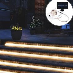 the steps are lit up with leds and there is an appliance on top