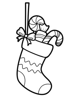 a christmas stocking with candy canes and candies in it coloring page for kids