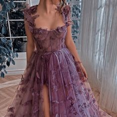 Mystical Prom Dresses, Purple Grad Dresses, Garden Prom Dresses, Purple Corset Dress, Elegant Purple Dress, Butterfly Prom Dress, Vestido Color Lila, Dresses With Embroidery, Green Evening Dresses