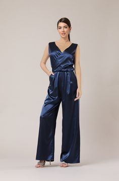 Jumpsuit Bridesmaid, Bridesmaid Jumpsuit, Navy Blue Jumpsuit, Cocktail Jumpsuit, Bridesmaids Jumpsuits, Jumpsuit For Wedding Guest, Party Jumpsuit, Jumpsuit Wide Leg, Jumpsuit Navy Blue