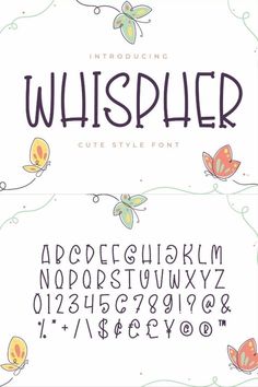 a handwritten font with butterflies on it