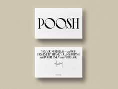 two business cards with the words poosh written on one side and the word you need to know about