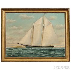 an oil painting of a sailboat in the ocean by unknown artist, c 1900