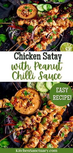 chicken satay with peanut sauce on skewers