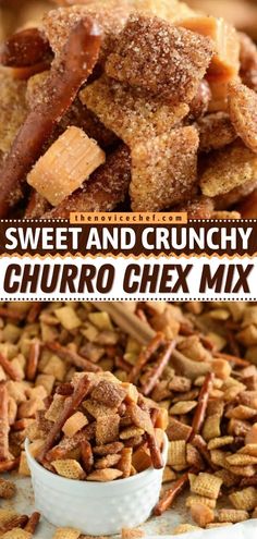 Churro Chex Mix, fall, snacks Crispix Mix Recipes, Non Refrigerated Snacks, Gluten Free Chex Mix Recipes, Sweet Chex Mix Recipe, Pretzels And Caramel, Chex Mix Recipes Sweet, Tv Snacks, Sweet Chex Mix, Sweet Chex