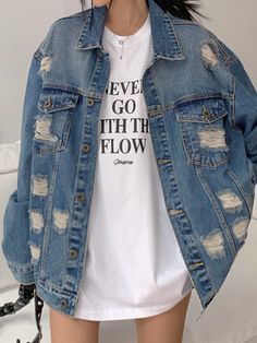 Tattered Design Oversized Denim Jacket Vintage Preppy, Oversized Denim Jacket, Jackets Online, Hip Hop Fashion, Oversized Fits, Quality Fabric, Denim Jacket, Hip Hop, Coats Jackets