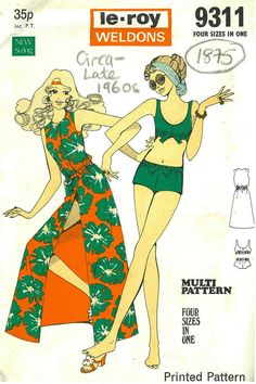 two women in swimsuits on the cover of an old sewing pattern from 1971