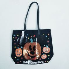 Disney Parks Exclusive Large Shoulder Bag Disney Parks Exclusive Halloween Canvas Tote Magnetic Snap Closure Sequins Mickey Mouse Pumpkin Measurements Width 18" Hight 25" Depth 6" Thank You For Shopping Our Walt Disney World Parks Exclusive Merchandise. We Strive To Bring You Those Original Park Items That Are Out Of Stock And Hard To Find! Please Know All Item's Are Photographed And Recorded For Sellers Protection. Have A Magical Disney Day Black Mickey Mouse Bag For Disney Fan Events, Casual Black Bag For Halloween, Casual Black Halloween Bag, Pumpkin Mickey, Mermaid Tote Bag, Disneyland Holidays, Disney Tote Bags, Disney Tote, Mouse Pumpkin