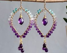 Handcrafted Gold-filled Earrings With Amethyst, Ethiopian Opals, Purple Garnet, and Ruby Beads - Etsy Ruby Beads, Gold Filled Earrings, Wire Earrings, Ethiopian Opal, Garnet, Ruby, Gold Filled, Opal, Dangle Drop Earrings