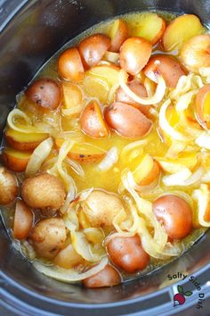 the food is being cooked in the slow cooker