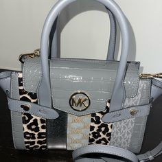 Nwt Grey Multi Designer Gray Bags, Designer Gray Bags With Detachable Handle, Designer Gray Bag With Detachable Handle, Designer Gray Bag With Branded Hardware, Patchwork Bags, Satchel, Michael Kors, Bag Lady, Grey