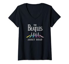 the beatles t - shirt in black with rainbows on it and an inscription that reads'the beatles abbey road '