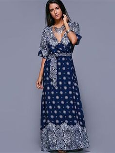 Sku CS-3309 Occasion Casual/Beach Material Cotton Blends Color Navy-blue Size Free Size Size Chart: (We have provided this item's measurements to help you decide which size to buy.) (Units/Inches) Size Bust Waist Shoulder Length Free 39.3 33 14.1 51.1 Bohemian Vintage Dress, Maxi Pattern, Bohemia Dress, Cheap Maxi Dresses, Modern Party, Bohemian Maxi, Maxi Dress Sale, Plunge Dress, Plunging Neck