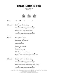 three little birds sheet music for guitar with chords and tabs on the bottom right hand side