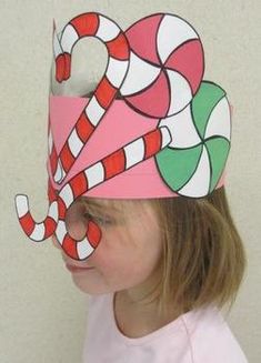 Christmas Candy Cane Peppermint Sentence Strip Hat Mask by Tracy Parker Christmas Headband Craft, Headband Crafts, Paper Hat, Christmas Headband, Homemade Candies, Toddler Hat, Spirit Week, Diy Candy, Christmas Candy Cane