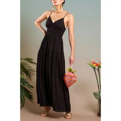 Introducing our August Sky Women's Sleeveless V-neckline Shirred Waist Midi Dress, a perfect blend of style and comfort. Featuring adjustable spaghetti straps and a flattering v-neckline, it exudes effortless elegance. The shirred details around the waist create a flattering silhouette, while the long flowy skirt adds movement and grace. Adorned with border trim detail, this dress is lined for a polished finish. Crafted from woven non-stretch fabric in a solid color, it's versatile for any occas Chic V-neck Maxi Dress With Adjustable Straps, V-neck Sundress With Adjustable Straps For Date Night, V-neck Sundress With Delicate Straps For Brunch, Chic V-neck Sundress With Crisscross Straps, Summer V-neck Maxi Dress With Straps, Summer Maxi Dress With Crisscross Spaghetti Straps, V-neck Sundress With Delicate Straps For Vacation, Date Night V-neck Sundress With Adjustable Straps, Spring V-neck Sleeveless Dress With Straps