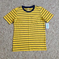 Carters - Kids - Boys Basic Cotton Pocket Tee In - Yellow/ Navy Stripe Boys Size 12 New With Tag Basic Casual Tee Short Sleeves, Crew Neckline 100% Cotton Carter Kids, Boy Tees, Navy Stripes, Casual Tee, Pocket Tee, Kids Boys, Kids Shirts, Crew Neckline, Blue Yellow