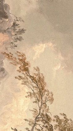 a painting with trees and clouds in the background