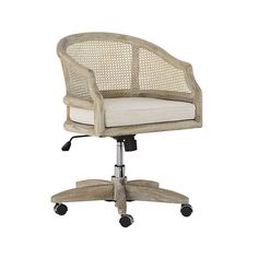 a white office chair with wheels on an isolated background