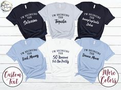 I'm Bringing The 50 Reasons For The Party Shirt, the perfect gift for your birthday squad, your family and friends on your very special and 50th Birthday Party or your Birthday Girls Trip! These funny custom group 50th birthday shirts are offered in a large variety of colors and styles, including Crewneck T-shirts, V-neck T-shirts and Tank Tops. You can choose from phrases like I'm Bringing the 50 Reasons for the Party, I'm Bringing the Sarcasm, I'm Bringing the Alcohol and many more, or you can Friends 50th Birthday, 90s Lyrics, 90s Bachelorette, Bride And Bridesmaid Shirts, Birthday Group Shirts, Bachelorette Party Tanks, Retro Bride, Engaged Shirts, 50th Birthday Shirts