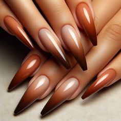 Autumn Nails Ombre, Fall Ombre Nails Ideas, Autumn Ombre Nails, Brown Ombre Nails, Copper Nails Designs, Brown Nail Ideas, Pink Heart Nails, Nail Ideas Trendy, Quick Dry Nail Polish