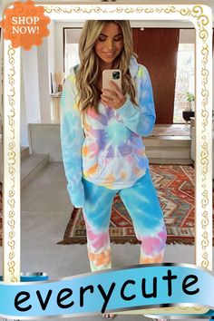 Multicolor Utopia Cotton Blend Tie Dye Hoodie Joggers Loungewear Tie Dye Hoodie, Tie Dye, Cotton Blend, Dye, Lounge Wear