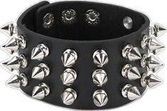 Adjustable Black Leather Bracelet For Halloween, Black Punk Costume Accessories, Edgy Adjustable Jewelry For Cosplay, Adjustable Black Punk Costume Accessories, Gothic Leather Bracelet With Spikes For Party, Edgy Black Party Wristband, Trendy Black Jewelry For Cosplay, Punk Style Adjustable Costume Accessories For Festival, Edgy Black Leather Bracelet For Halloween