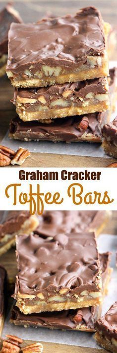 graham cracker toffee bars stacked on top of each other