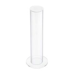 a clear glass vase with a white base on a white background in the shape of a tube