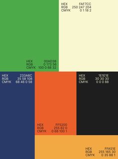 the color scheme for different colors and numbers