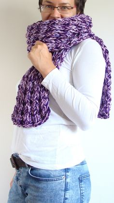 In beautiful melange purple, this knit wrap scarf can be worn in different ways around neck and shoulders. Soft and comfortable while wearing it, gives a warmth in winter time and complement your winter outfit and add color to it. Squishy and chunky, is hand knit of wool and acrylic blend yarns of different thicknesses and shades of pastel purple and dark purple, which gives a unique look and texture. Perfect as a gift! Purple Yarn Scarf, One Size Purple Winter Scarves, Purple Knitted Winter Scarves, Handmade Purple Shawl For Winter, Purple Shawl Scarf For Winter, Handmade Purple Winter Shawl, Purple Winter Shawl Scarf, Cotton Beach Bag, Chunky Knit Scarf