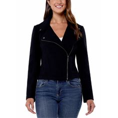 Matty M Ladies' Knit Moto Jacket Black Size M Casual Winter Biker Jacket With Asymmetrical Zip, Casual Fitted Biker Jacket With Asymmetrical Zip, Moto Jacket Style, Natural Tan, Edgy Look, Biker Style, Formal Looks, Black Solid, Knit Jacket